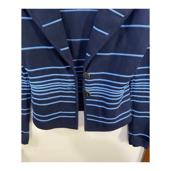 Cache Knit Cardigan Jacket Blue Striped Womens Small Costal Grandma Button Up - Picture 6 of 7